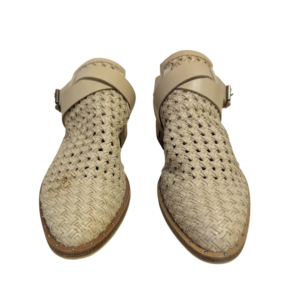 Freda Salvador Nude Spark Ankle Strap Booties Woven Leather Boho Chic 7 NWOB - Picture 5 of 11